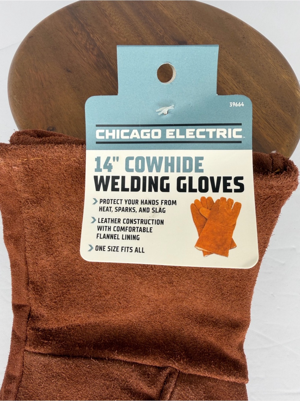 Chicago Electric 14 in Cowhide Welding Gloves Brown Gauntlet Pair OSFM